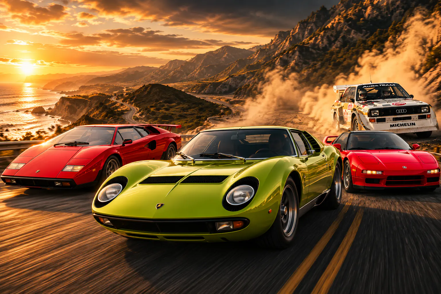 Trevor Hunter with a Lamborghini Miura in a dramatic editorial hero image